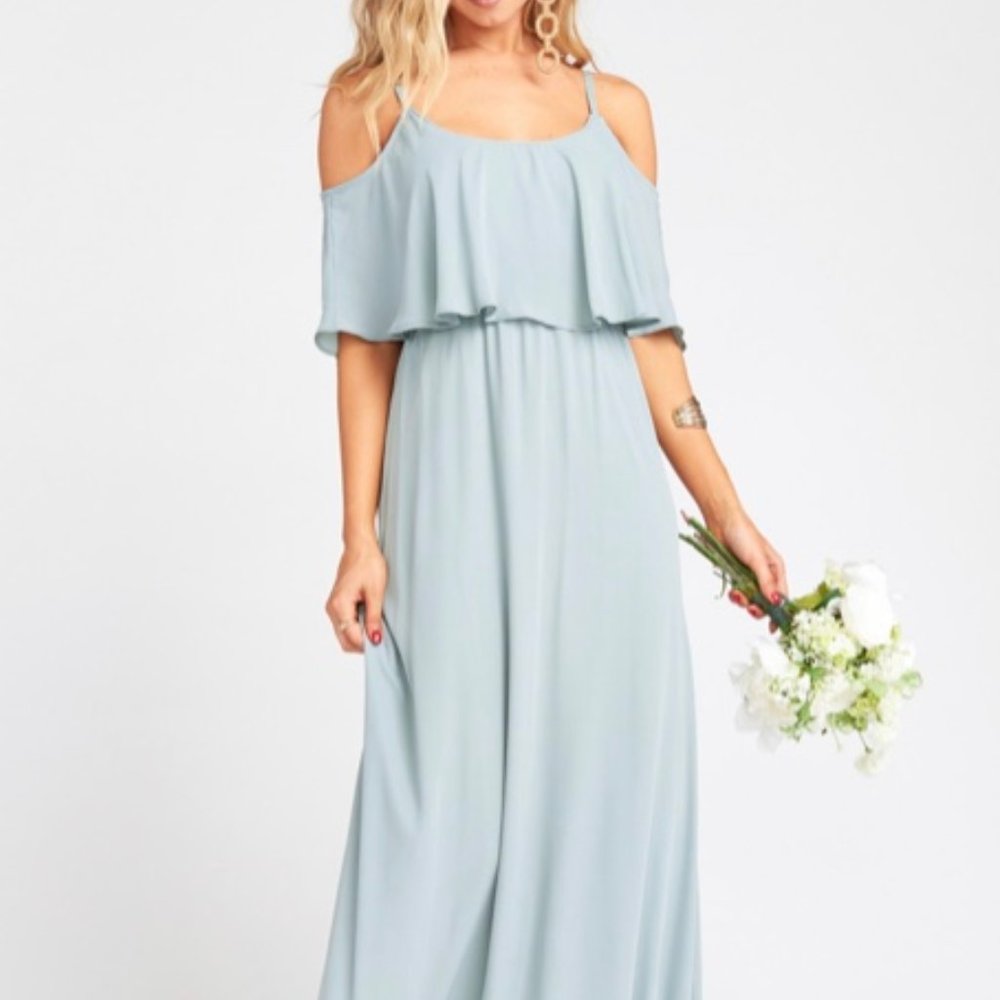 Caitlin Ruffle Maxi Dress- Silver Sage Crisp